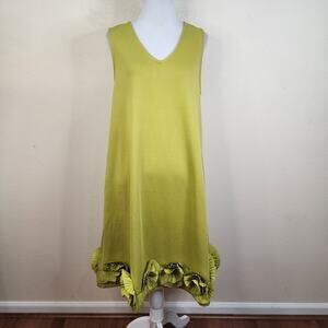 dalin Women's Mod Shift Dress Sleeveless Avocado Ruffle Trim Size Medium NWT